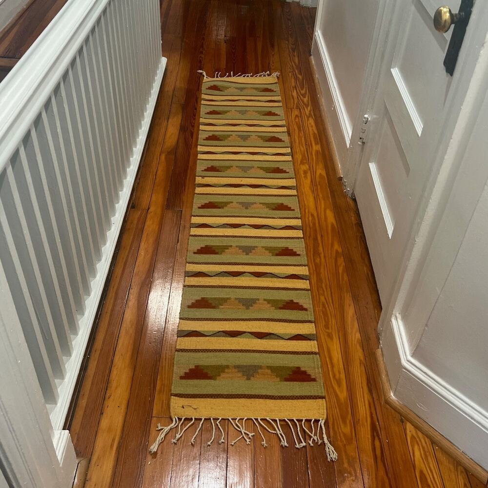 Vintage Southwestern Wool Flat Weave Kilim Style Runner Rug - 80" x 16"